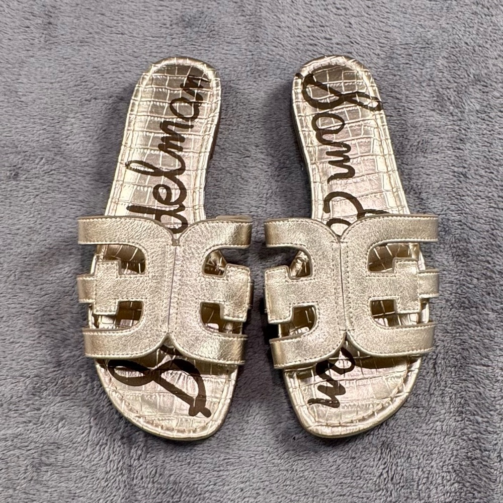 Sam Edelman Metallic Gold Slide Sandals - Picture 4 of 6